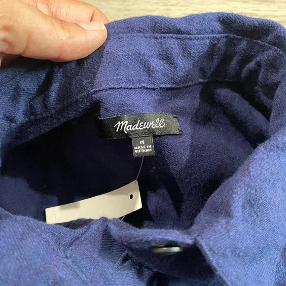 Madewell Navy Blue 100% Cotton Flannel Classic Ex-Boyfriend Button-Back cons - Picture 5 of 8